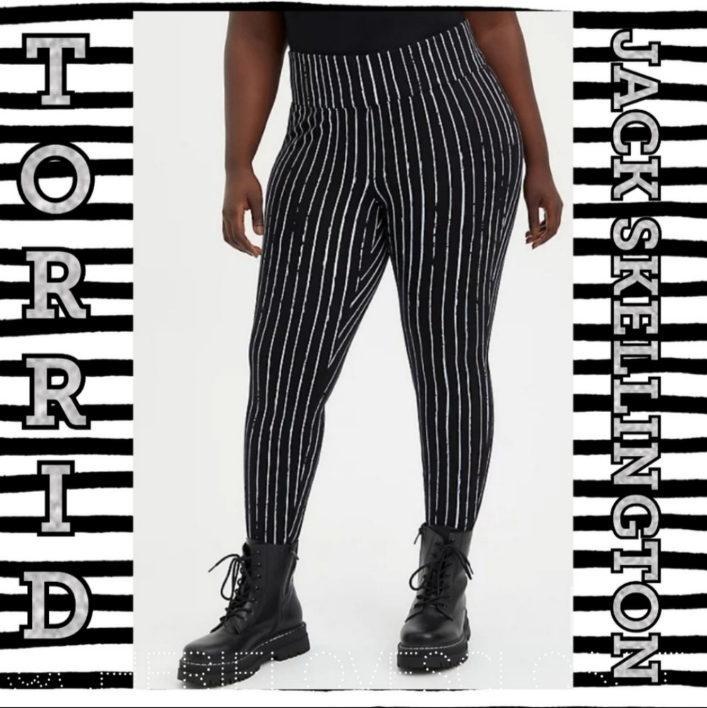 TORRID DISNEY Nightmare Before Christmas Jack Skellington Stripe Ponte Pant! NWT